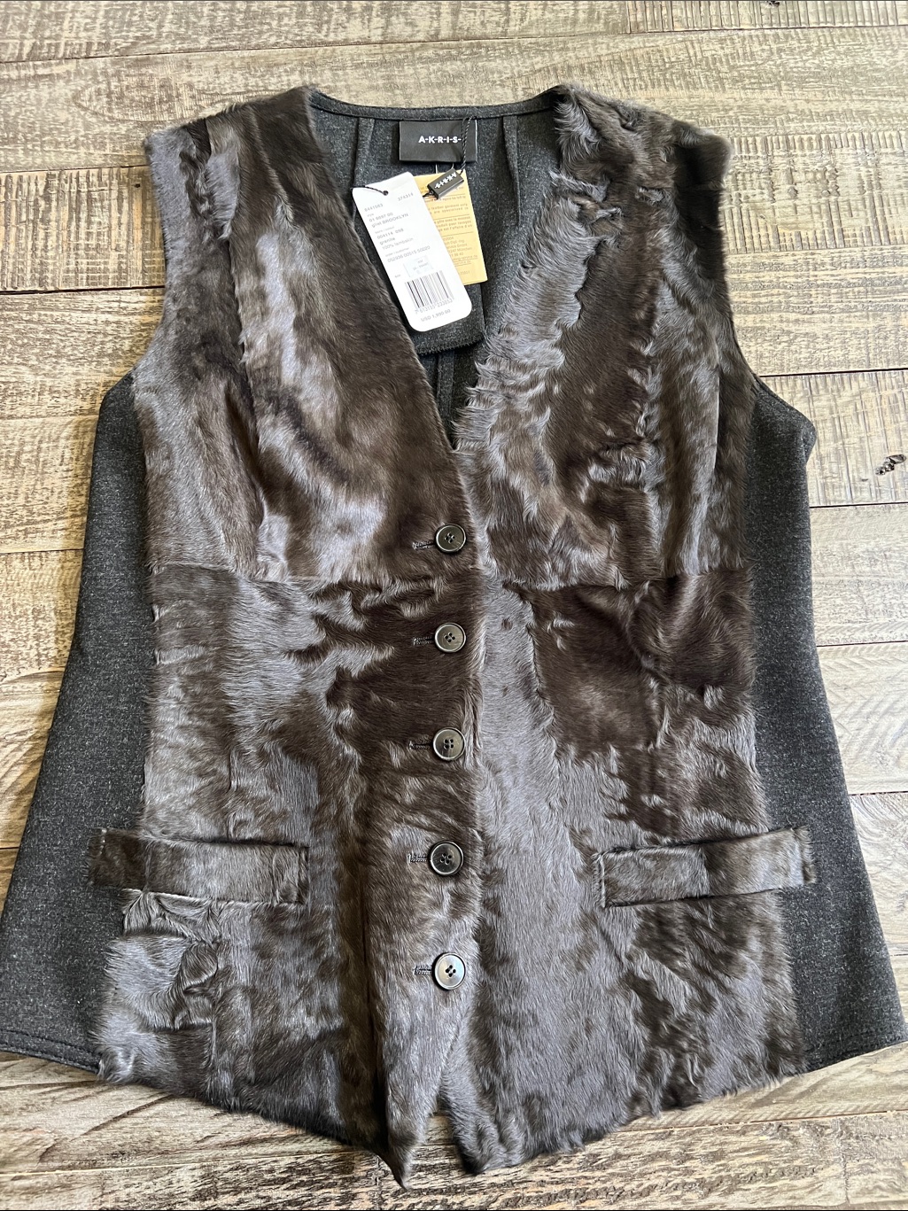 Akris Gilet Brooklyn In Granite Brown 100% Lambskin Fur Vest Retail $1990 Us 8